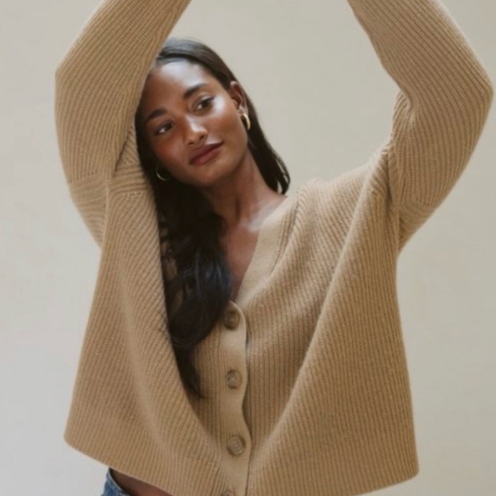 Jenni Kayne Sweater Cropped Cocoon Cardigan Wool Cashmere Camel Tan Size S NWT